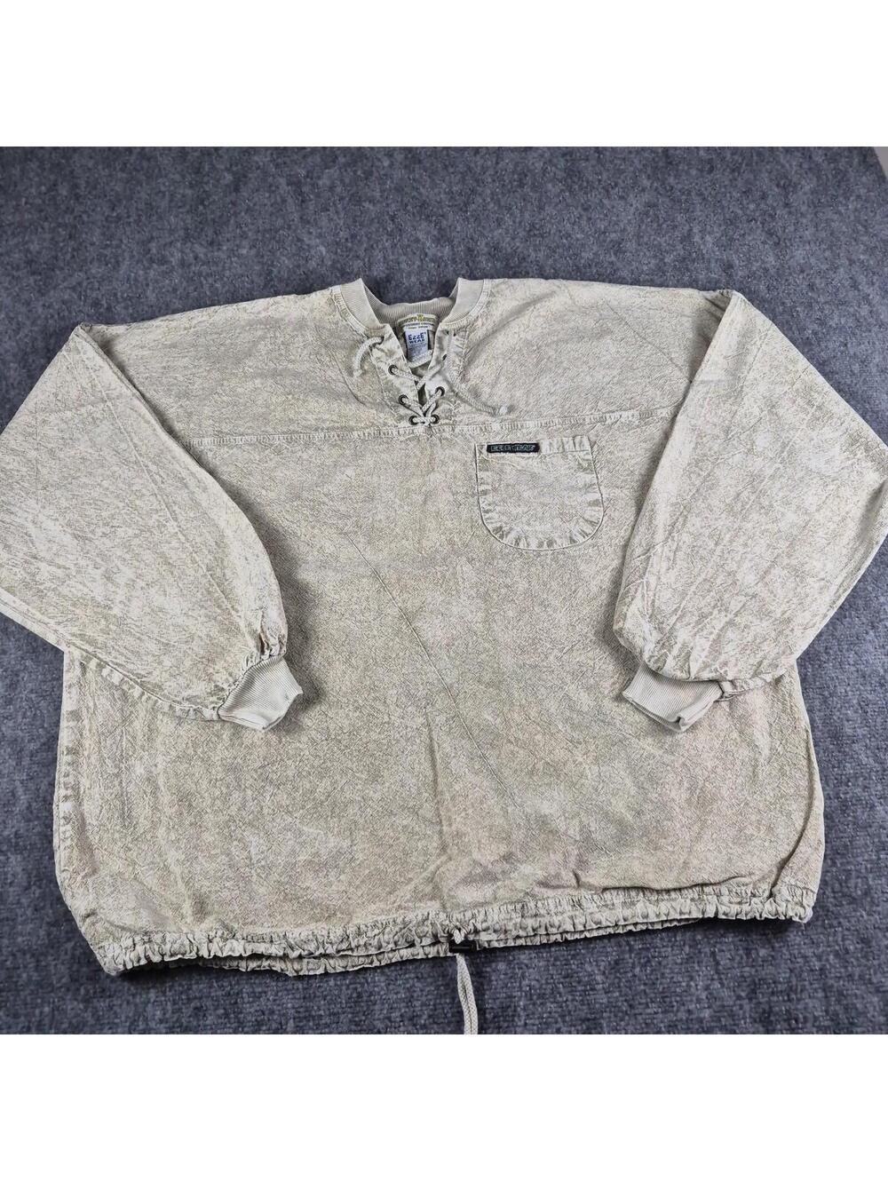 Vintage 90s Honey-Komb Ezze Wear Khaki Lace Up Shirt Size Large Made In Canada
